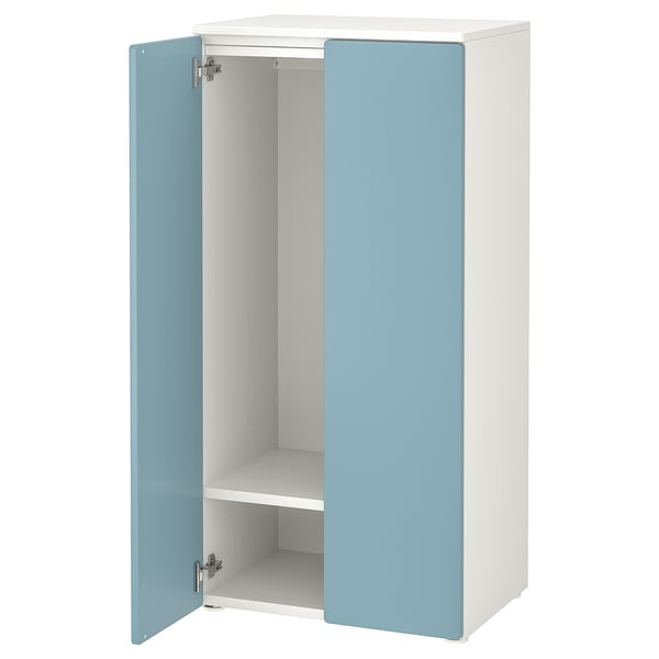 SMÅSTAD wardrobe - white & blue, empty with shelves.