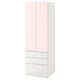 A SMÅSTAD wardrobe, white with pink doors, sleek design, and storage compartments, including drawers and shelves.