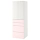 SMÅSTAD white & light pink wardrobe, tall, four drawers, adjustable feet, soft-close doors.