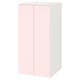 A white and light pink SMÅSTAD wardrobe for kids, standing upright with two doors.
