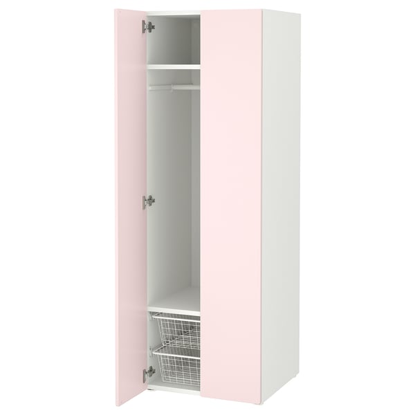 Pink SMÅSTAD wardrobe in childs room: tall, simple, modern.