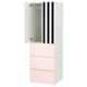 An ikea SMÅSTAD wardrobe, white and light pink, with black stripes on the door, featuring drawers and a closet inside.