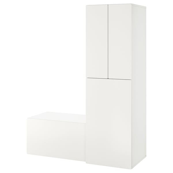 SMÅSTAD Wardrobe with pull-out unit, white white/with storage bench, 150x57x196 cm