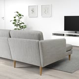 SMEDSTORP 4-seat sofa with chaise longue, Viarp/beige/brown oak