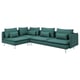 Image green SÖDERHAMN l-shaped sectional sofa, teal patterned cushions, sleek metal legs.