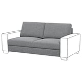 SÖRVALLEN grey couch, modern & boxy shape, upholstered in textured fabric.