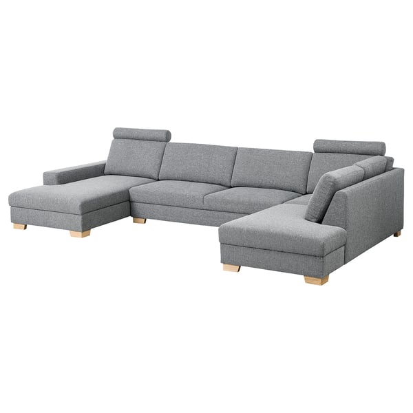 SÖRVALLEN Corner sofa, 5-seat, with chaise longue, left/Lejde grey/black