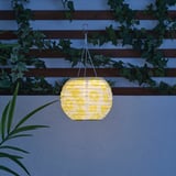 SOLVINDEN LED solar-powered pendant lamp, outdoor globe/yellow flower, 22 cm
