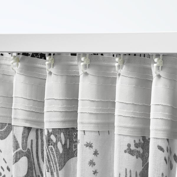 STOCKHOLM 2025 Curtains, 1 pair, white/black/with heading tape, 145x300 cm