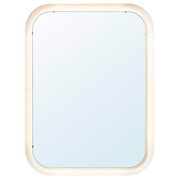 STORJORM Mirror with integrated lighting, white, 80x60 cm