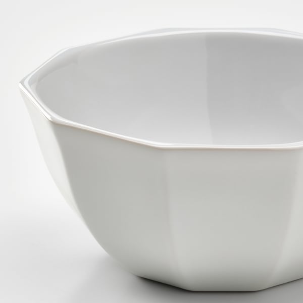 White glazed bowl, subtle geometry, handcrafted.