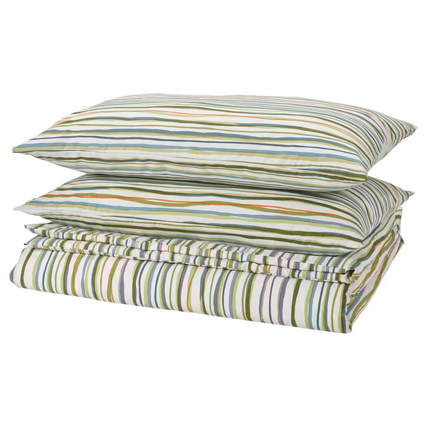 SUMPGRÖE Duvet cover and 2 pillowcases, multicolour/striped, 240x220/50x80 cm