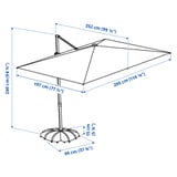 SVALÖN / IGGÖN Parasol, hanging with base, light grey-beige/dark grey, 300x200 cm