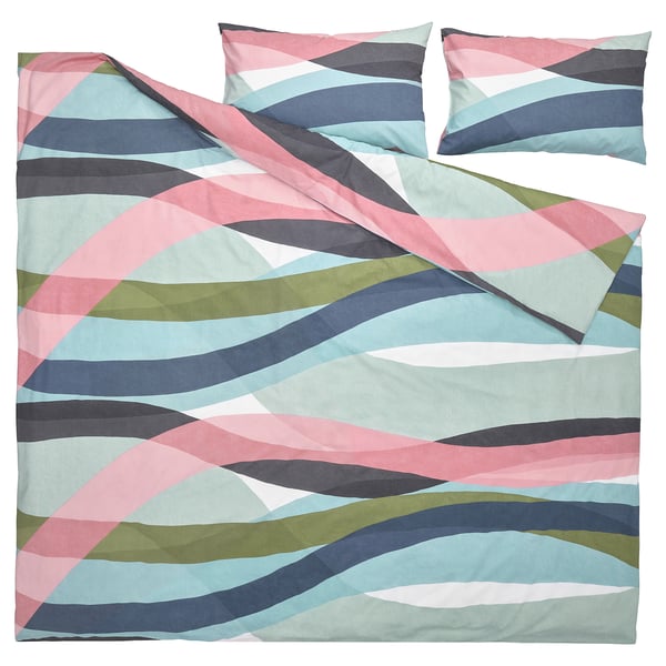 SVALSTJÄRTAR Duvet cover and 2 pillowcases, multicolour, 240x220/50x80 cm