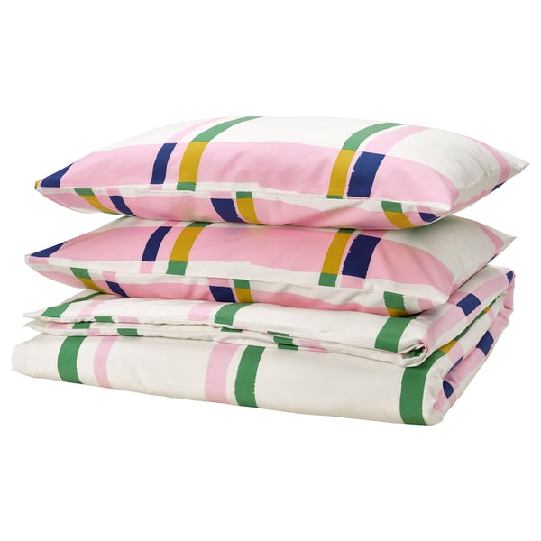 SYRABLADMAL Duvet cover and 2 pillowcases, multicolour/check, 240x220/50x80 cm