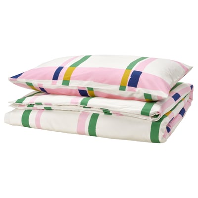 SYRABLADMAL Duvet cover and pillowcase, multicolour/check, 150x200/50x80 cm