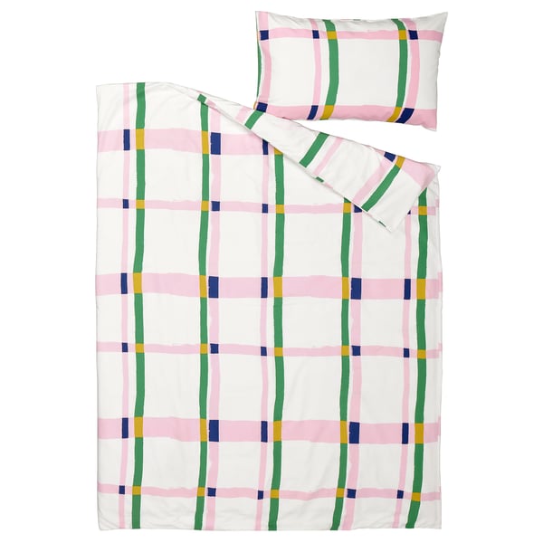 SYRABLADMAL Duvet cover and pillowcase, multicolour/check, 150x200/50x80 cm