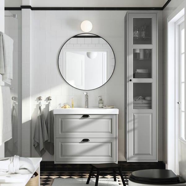 TÄNNFORSEN / ORRSJÖN Wash-stnd w drawers/wash-basin, light grey, 82x49x69 cm