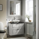 TÄNNFORSEN / VÄSTERSJÖN Wash-stnd w drawers/wash-basin/tap, light grey/black marble effect, 82x49x79 cm