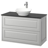 TÄNNFORSEN / VÄSTERSJÖN Wash-stnd w drawers/wash-basin/tap, light grey/black marble effect, 102x49x79 cm