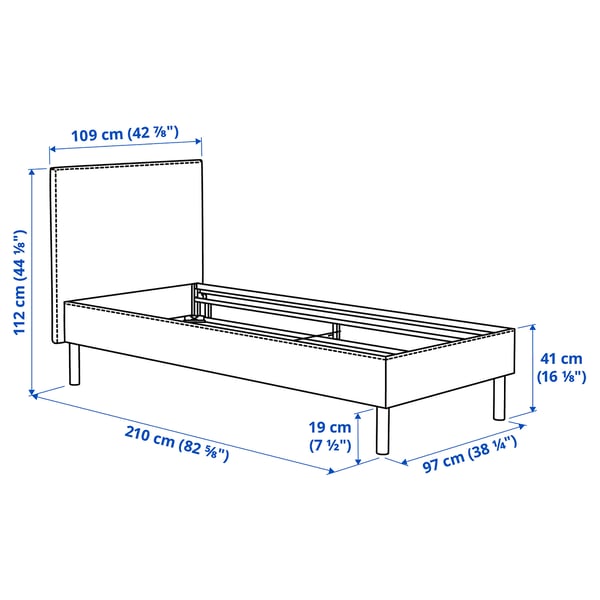 TÄRNKULLEN Upholstered bed frame, Tibbleby beige/grey/Luröy, 90x200 cm