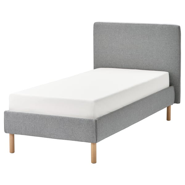 TÄRNKULLEN Upholstered bed frame, Tibbleby beige/grey, 90x200 cm