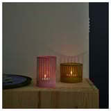 TESAMMANS Tealight holder, set of 2, yellow/pink
