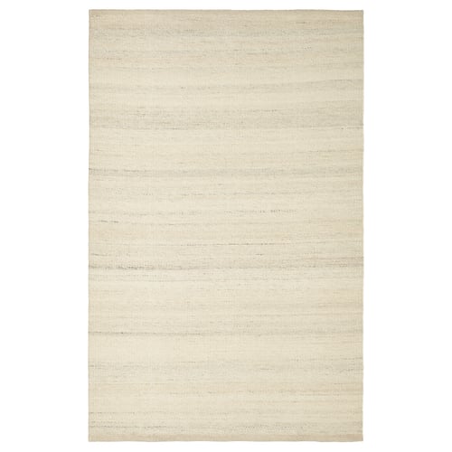 TIDTABELL: beige wool rug, rectangular, flatwoven, cotton & wool, neutral, modern design.