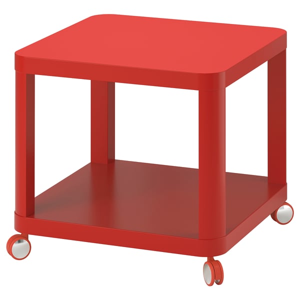 TINGBY Side table on castors, red, 50x50 cm