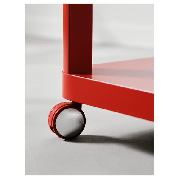 TINGBY Side table on castors, red, 50x50 cm