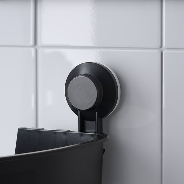 TISKEN Corner shelf unit with suction cup, black