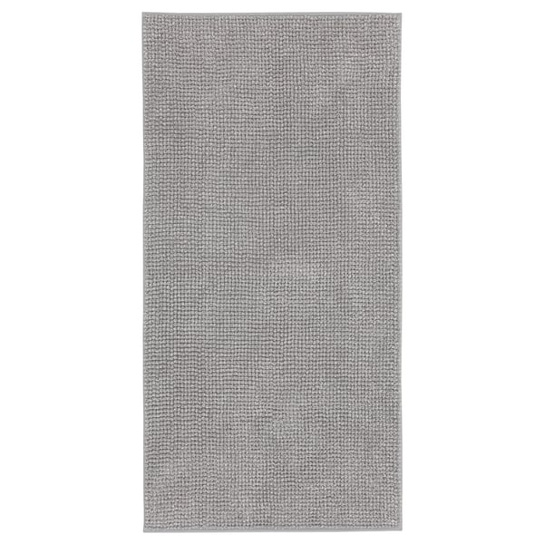 TOFTBO grey-white bath mat, soft, absorbent microfiber, rectangular with textured weave design.