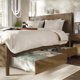 TONSTAD Bed frame with storage, brown stained oak veneer, 160x200 cm