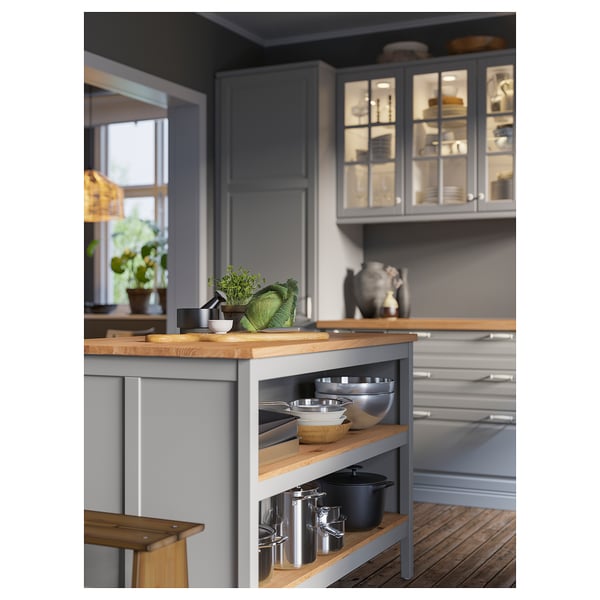 TORNVIKEN Kitchen island, grey/oak, 126x77 cm