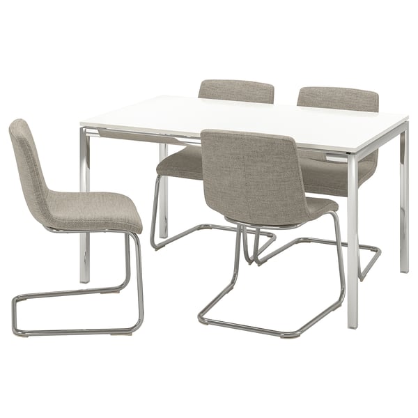 TORSBY / LUSTEBO Table and 4 chairs, high-gloss/white chrome-plated/Viarp beige/brown, 135 cm