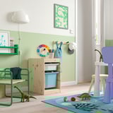 TROFAST Storage combination with boxes, light white stained pine white/light blue, 32x44x52 cm