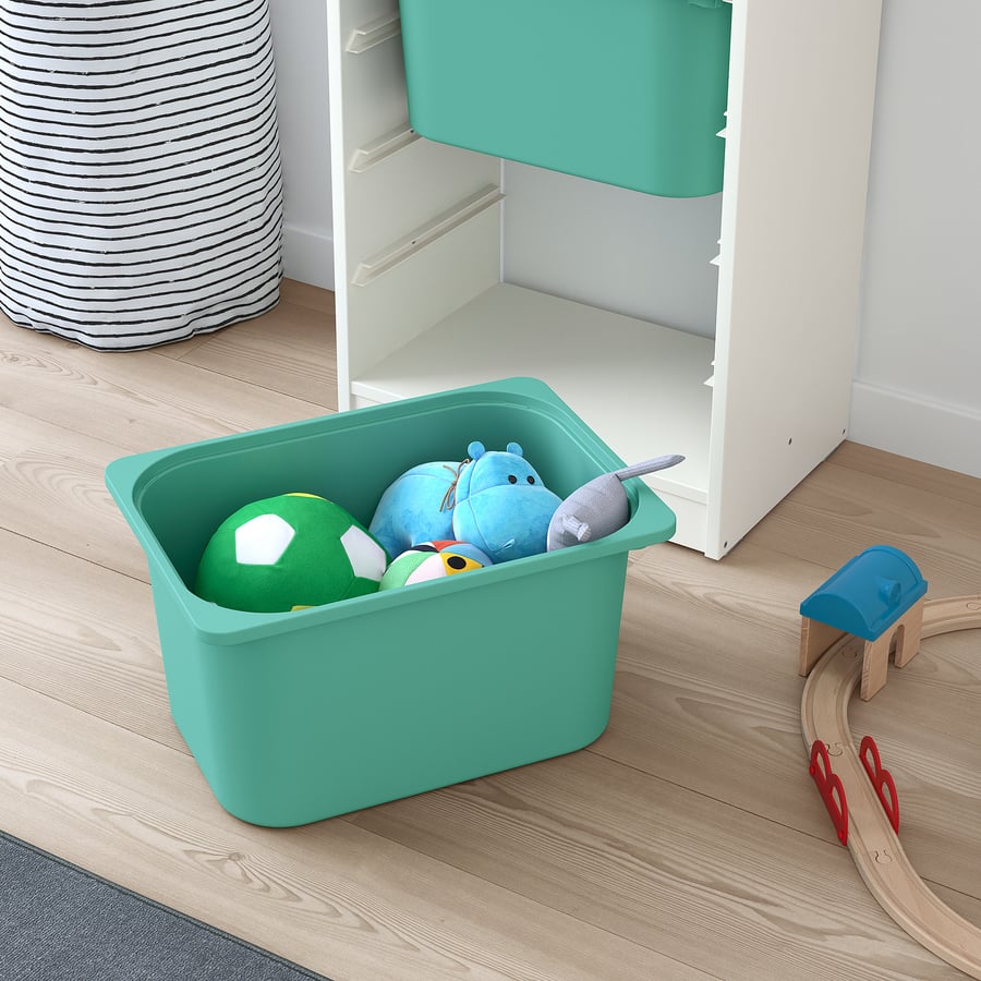 TROFAST storage combination with boxes, white/white turquoise, 46x30x94