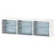 White TROFAST wall storage with six blue mesh boxes.