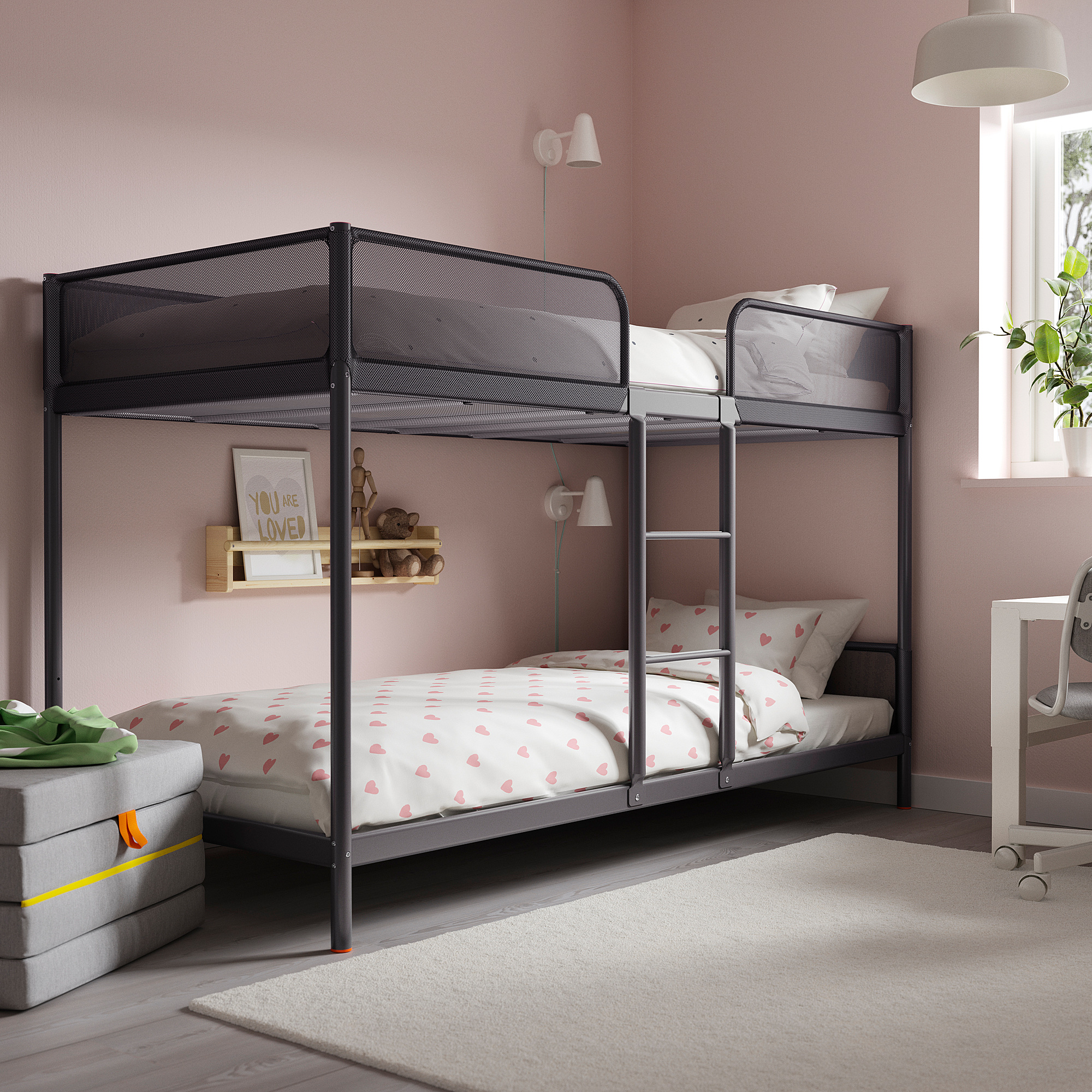 TUFFING Bunk bed frame, dark grey, 90x200 cm