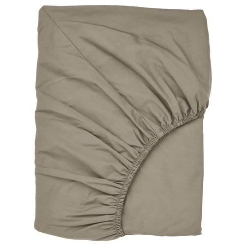 ULLVIDE olive fitted sheet, dense weave, elastic sides, rectangular.
