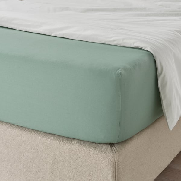 ULLVIDE Fitted sheet, grey/green, 160x200 cm IKEA