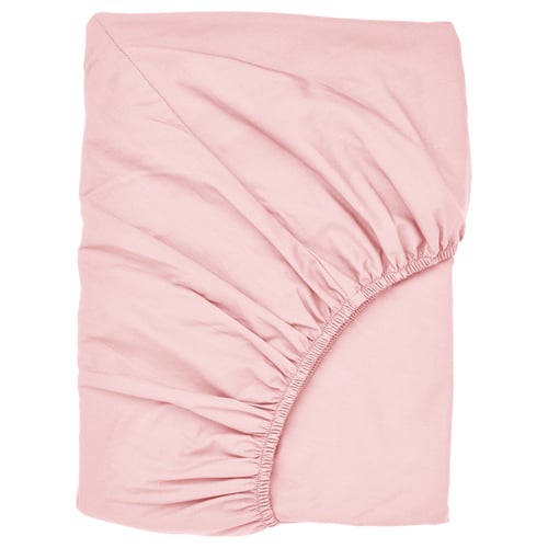 Light pink ULLVIDE fitted sheet, rectangular, crisp percale texture, elastic edging.