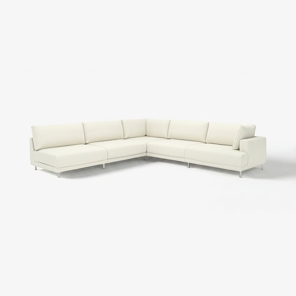Modern cream-colored l-shaped sectional sofa, clean design, sturdy legs, comfortable cushions.