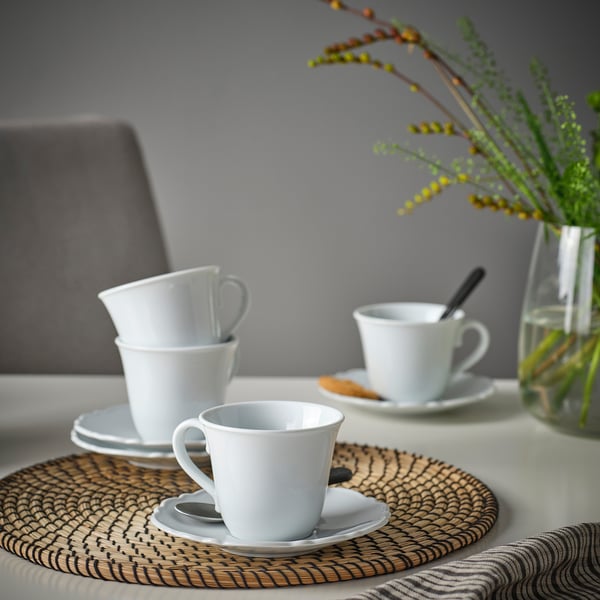 UPPLAGA Cup with saucer, white, 23 cl
