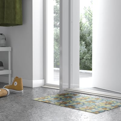 VÄLFÄRD Door mat, flower/multicolour, 40x60 cm