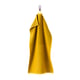 Bright yellow VÅGSJÖN towel hangs neatly on a hook, showcasing its soft, textured weave and vibrant colour, ideal for any bathroom.