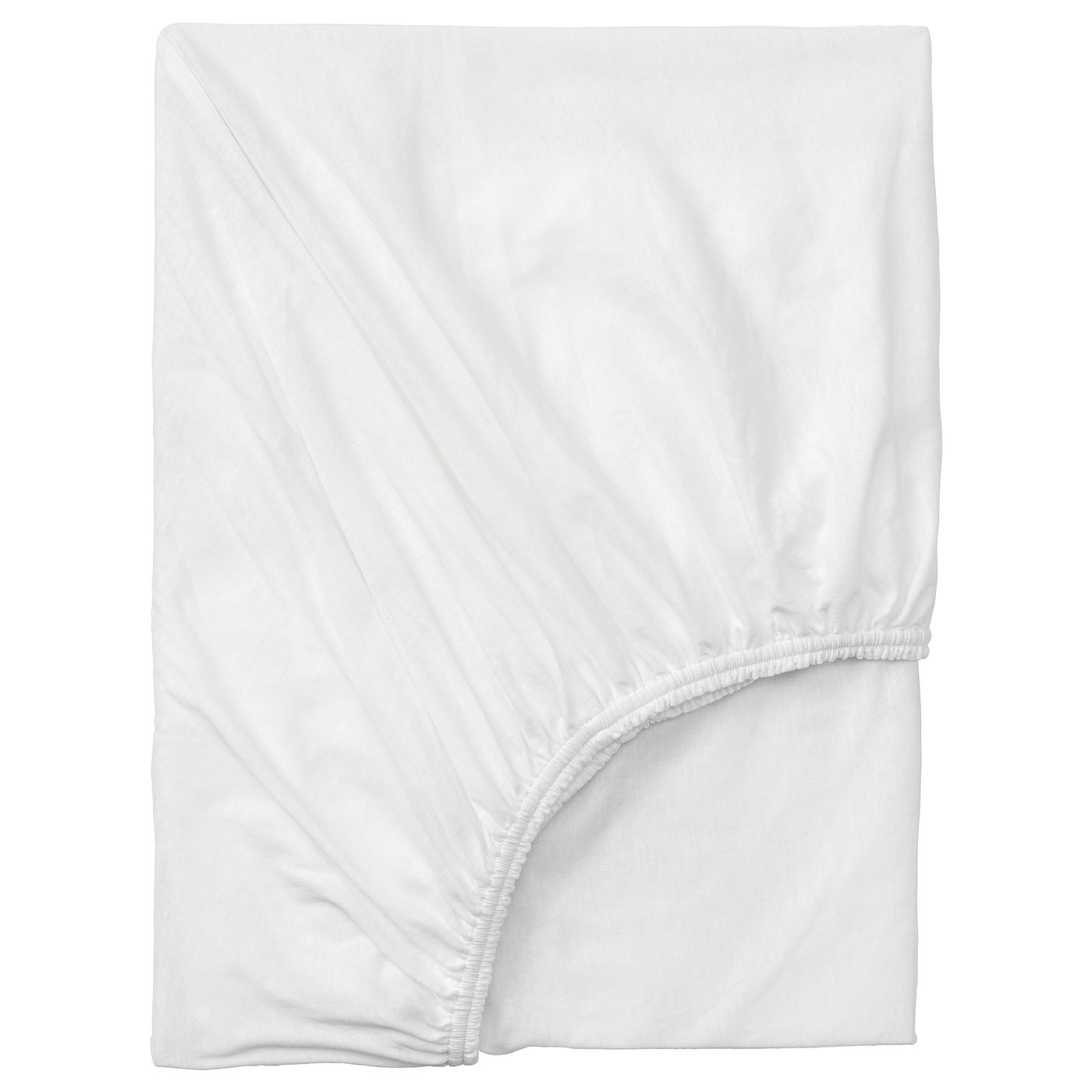 A white VÅRVIAL cotton fitted sheet for a day-bed, featuring a soft, textured jersey fabric and elastic edges for a secure fit.