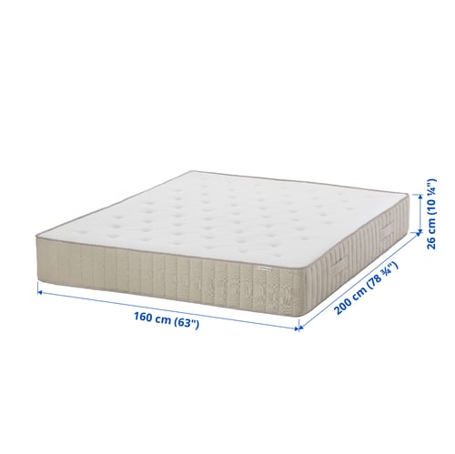 Is of a rolled white VATNESTRÖM mattress with dimensions 63 x 78. 3/4 x 10. 1/4. It pocket springs and natural materials.