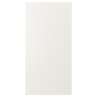 VEDDINGE white kitchen cabinet. Sleek, rectangular, smooth doors. Made from fibreboard, polyurethane, and acrylic paint.