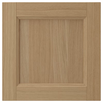 VEDHAMN oak cabinet door, natural wood, rectangular, simple panel design.